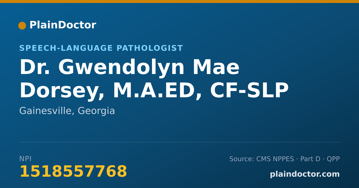 Shareable card for Gwendolyn Mae Dorsey, M.A.ED, CF-SLP - Speech-Language Pathologist, Gainesville, GA