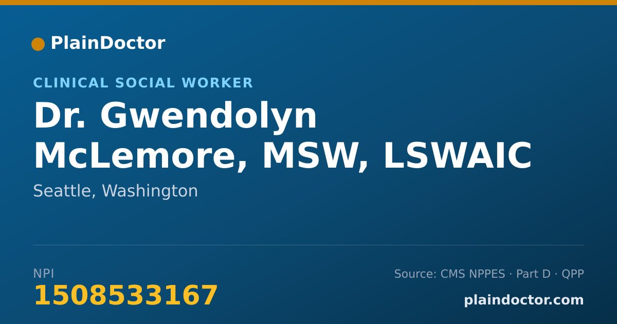 Shareable card for Gwendolyn McLemore, MSW, LSWAIC - Clinical Social Worker, Seattle, WA