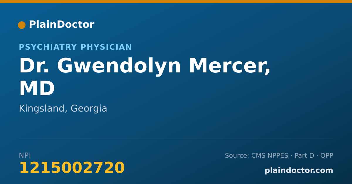Shareable card for Gwendolyn Mercer, MD - Psychiatry Physician, Kingsland, GA