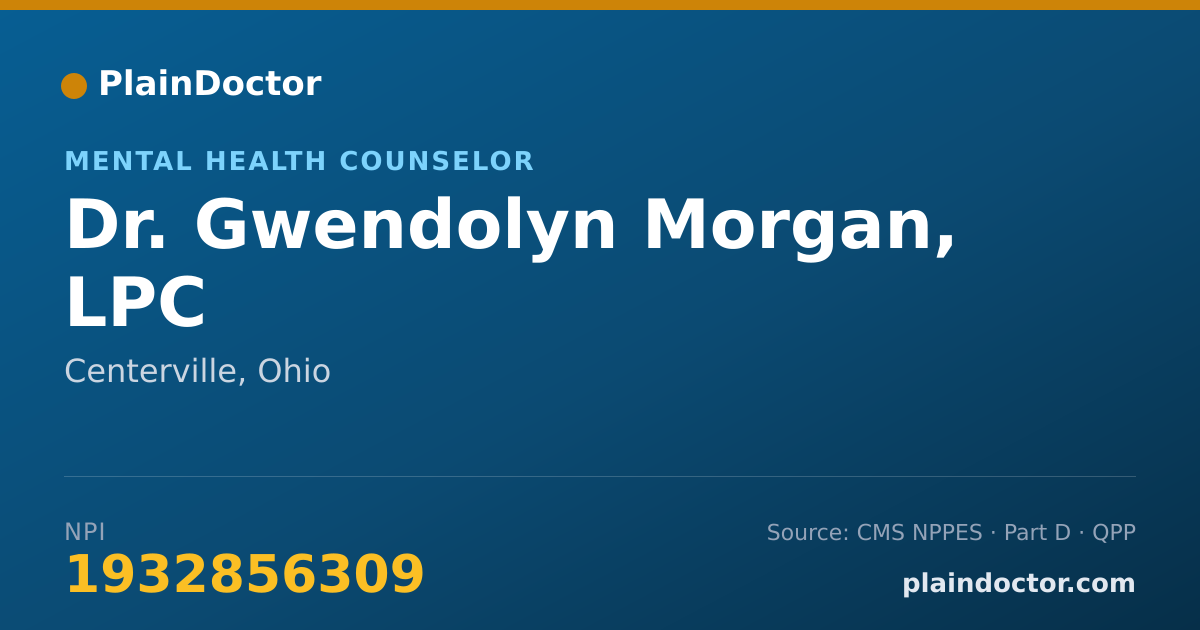 Shareable card for Gwendolyn Morgan, LPC - Mental Health Counselor, Centerville, OH