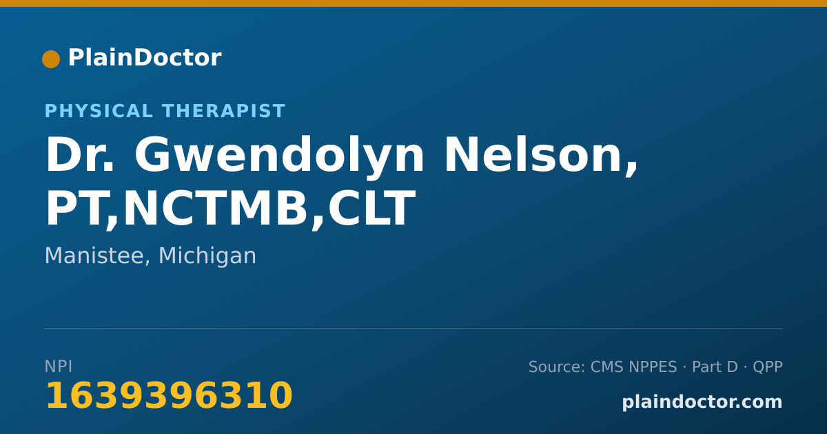 Shareable card for Gwendolyn Nelson, PT,NCTMB,CLT - Physical Therapist, Manistee, MI