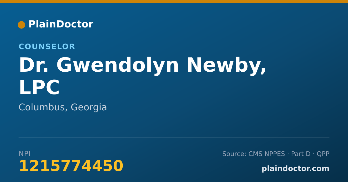 Shareable card for Gwendolyn Newby, LPC - Counselor, Columbus, GA