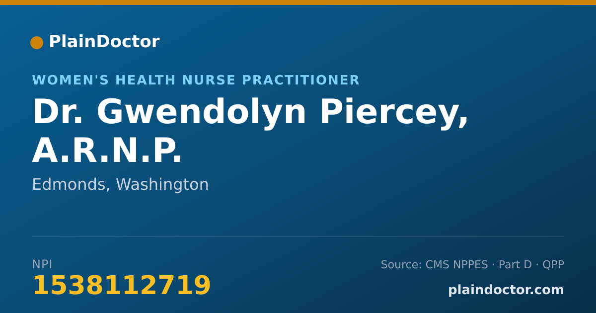 Shareable card for Gwendolyn Piercey, A.R.N.P. - Women's Health Nurse Practitioner, Edmonds, WA