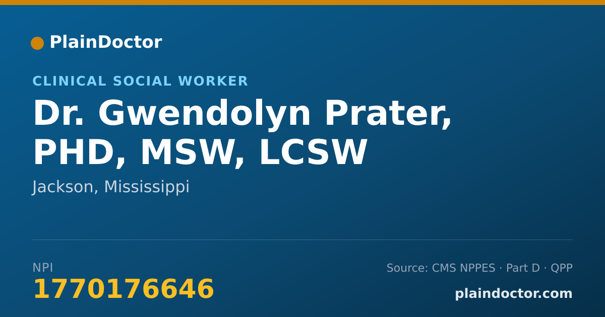 Shareable card for Gwendolyn Prater, PHD, MSW, LCSW - Clinical Social Worker, Jackson, MS
