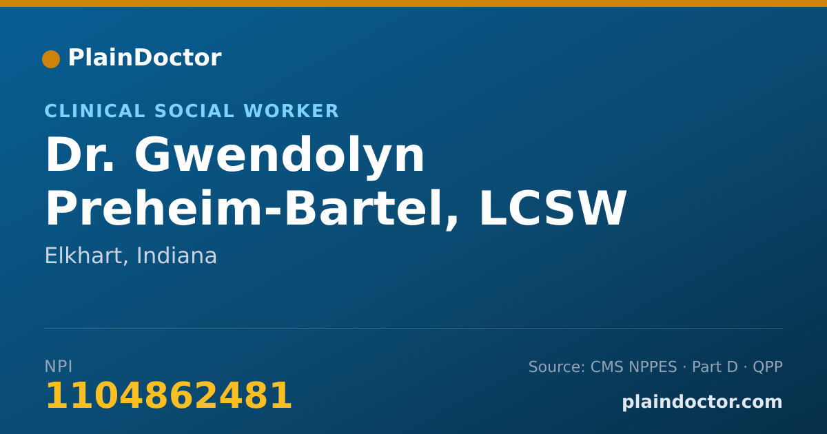 Shareable card for Gwendolyn Preheim-Bartel, LCSW - Clinical Social Worker, Elkhart, IN