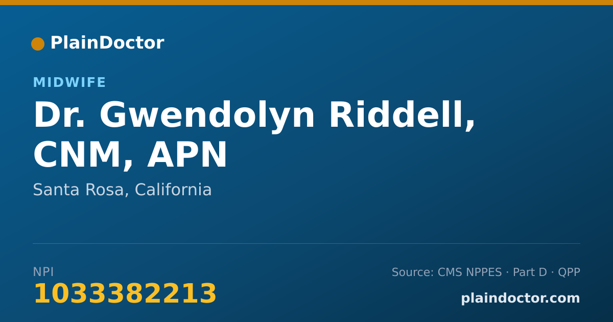 Shareable card for Gwendolyn Riddell, CNM, APN - Midwife, Santa Rosa, CA