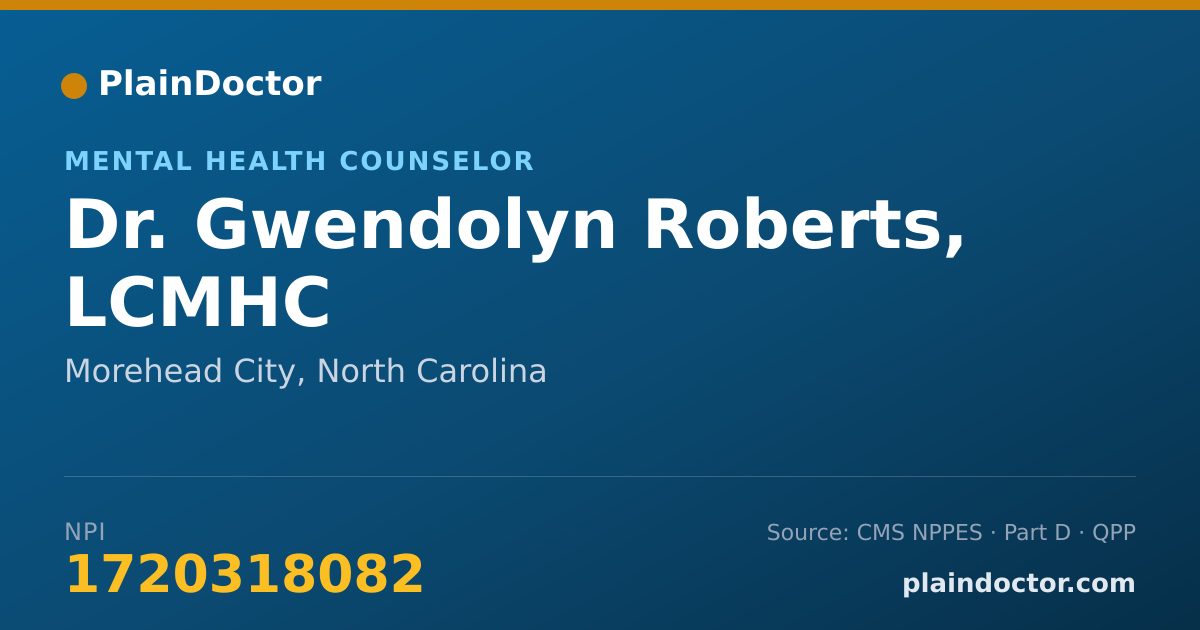 Shareable card for Gwendolyn Roberts, LCMHC - Mental Health Counselor, Morehead City, NC