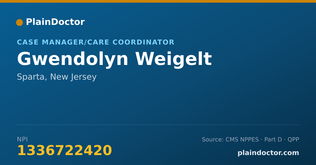 Shareable card for Gwendolyn Weigelt - Case Manager/Care Coordinator, Sparta, NJ