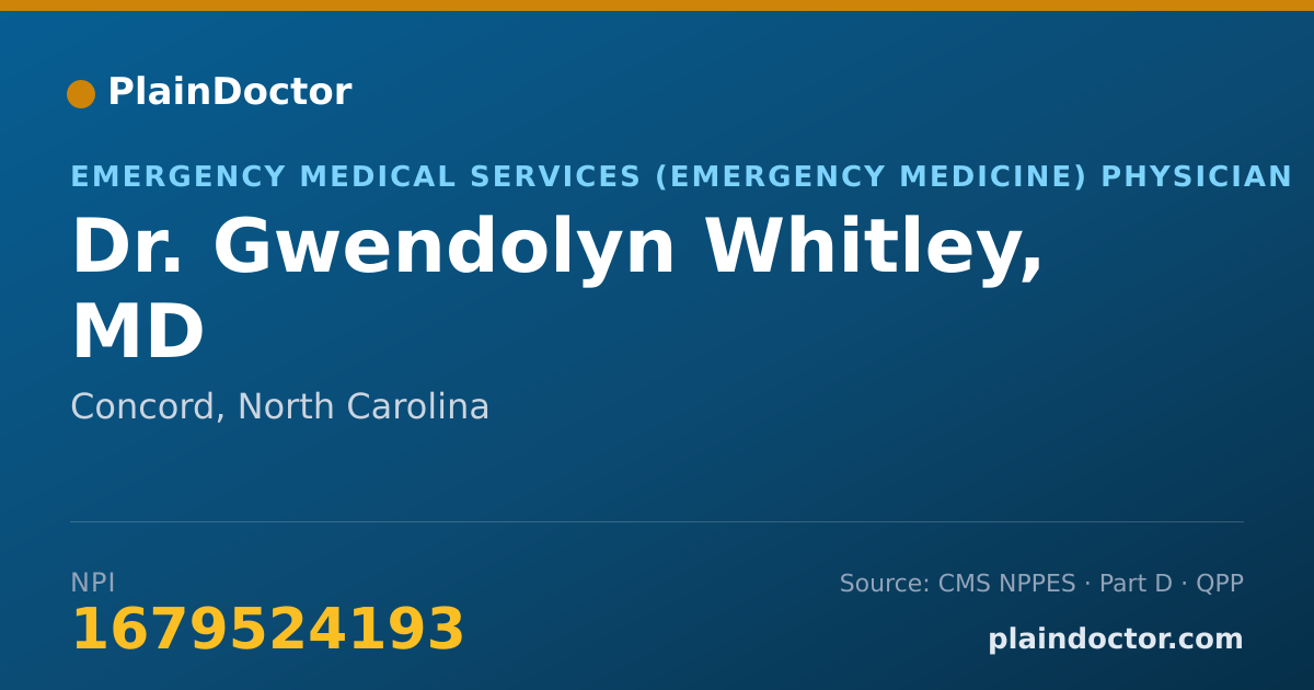 Shareable card for Gwendolyn Whitley, MD - Emergency Medical Services (Emergency Medicine) Physician, Concord, NC