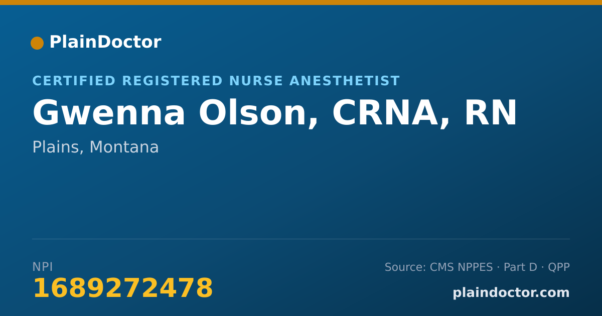 Shareable card for Gwenna Olson, CRNA, RN - Critical Care Medicine Registered Nurse, Plains, MT