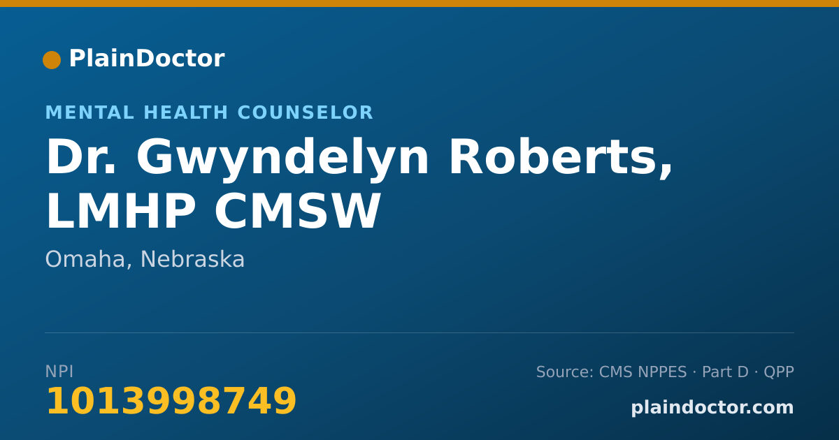 Shareable card for Gwyndelyn Roberts, LMHP CMSW - Mental Health Counselor, Omaha, NE