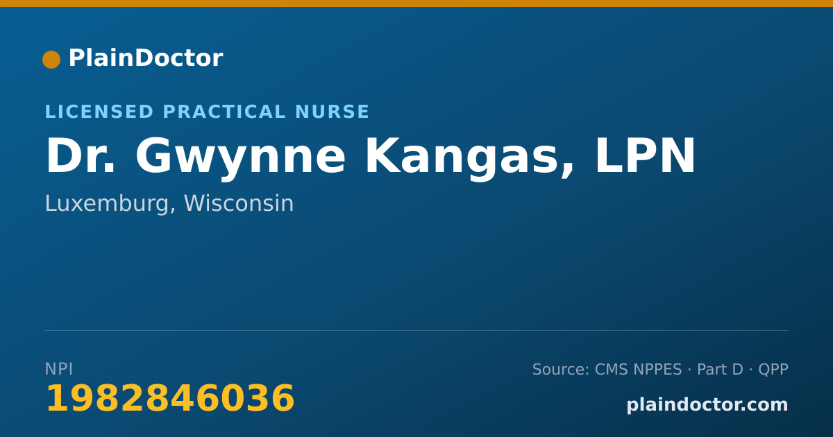 Shareable card for Gwynne Kangas, LPN - Licensed Practical Nurse, Luxemburg, WI