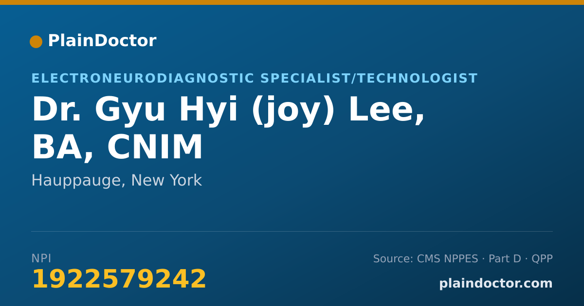 Shareable card for Gyu Hyi (joy) Lee, BA, CNIM - Electroneurodiagnostic Specialist/Technologist, Hauppauge, NY