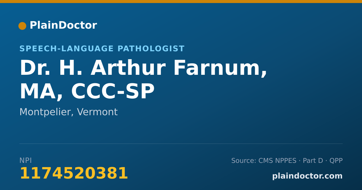 Shareable card for H. Arthur Farnum, MA, CCC-SP - Speech-Language Pathologist, Montpelier, VT