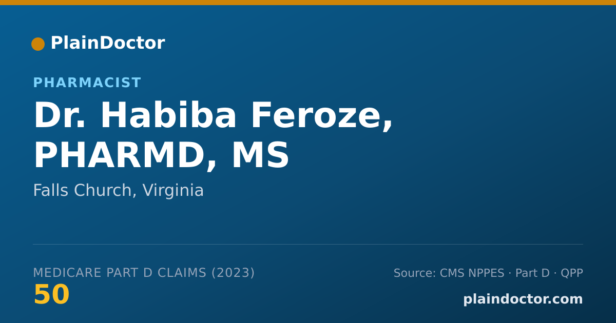Shareable card for Habiba Feroze, PHARMD, MS - Pharmacist, Falls Church, VA