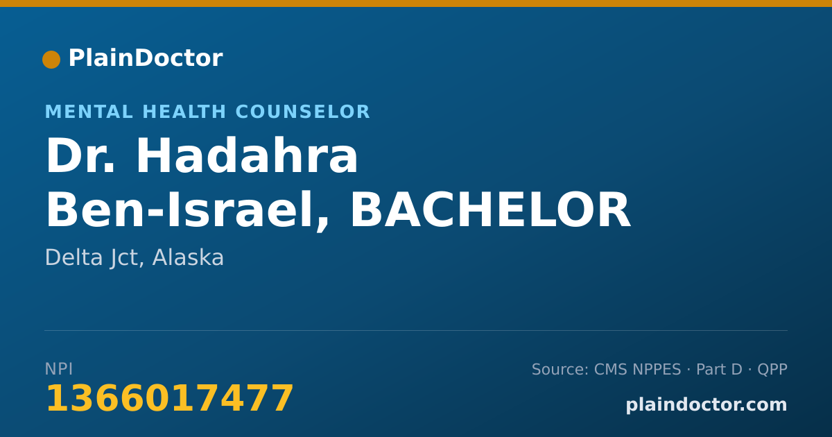Shareable card for Hadahra Ben-Israel, BACHELOR OF SOCIAL W - Mental Health Counselor, Delta Jct, AK