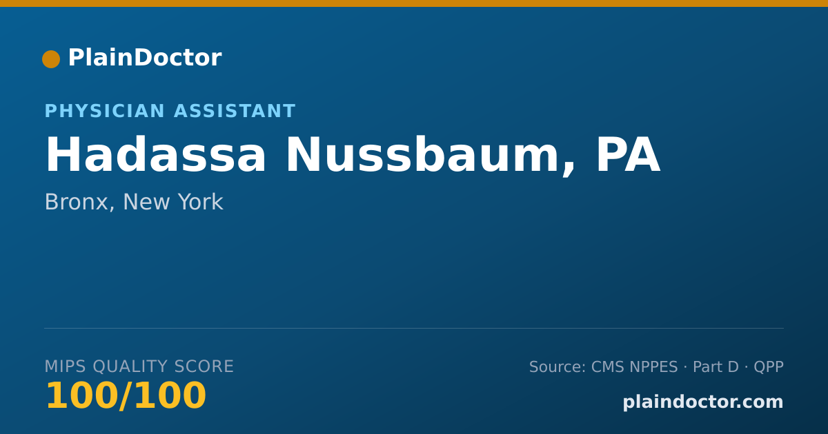 Shareable card for Hadassa Nussbaum, PA - Physician Assistant, Bronx, NY