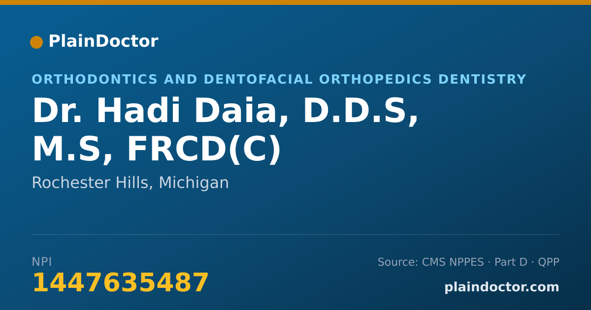Shareable card for Hadi Daia, D.D.S, M.S, FRCD(C) - Orthodontics and Dentofacial Orthopedics Dentistry, Rochester Hills, MI