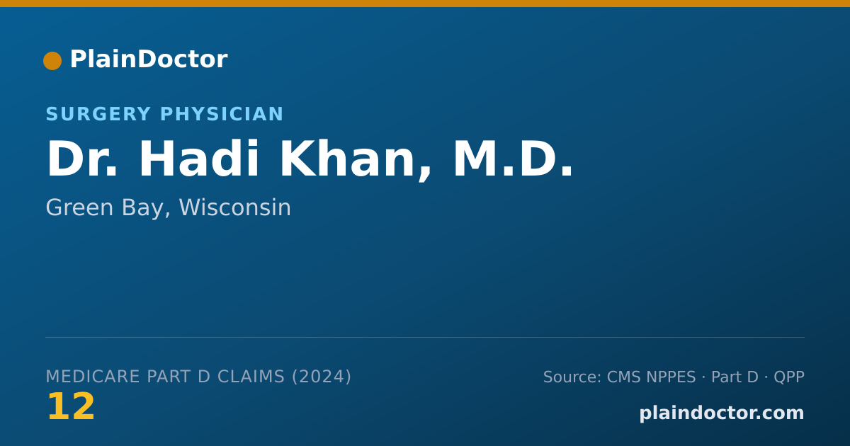 Shareable card for Hadi Khan, M.D. - Surgery Physician, Green Bay, WI