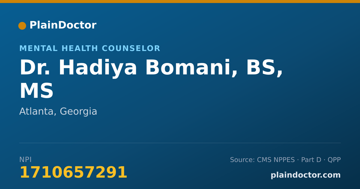 Shareable card for Hadiya Bomani, BS, MS - Mental Health Counselor, Atlanta, GA