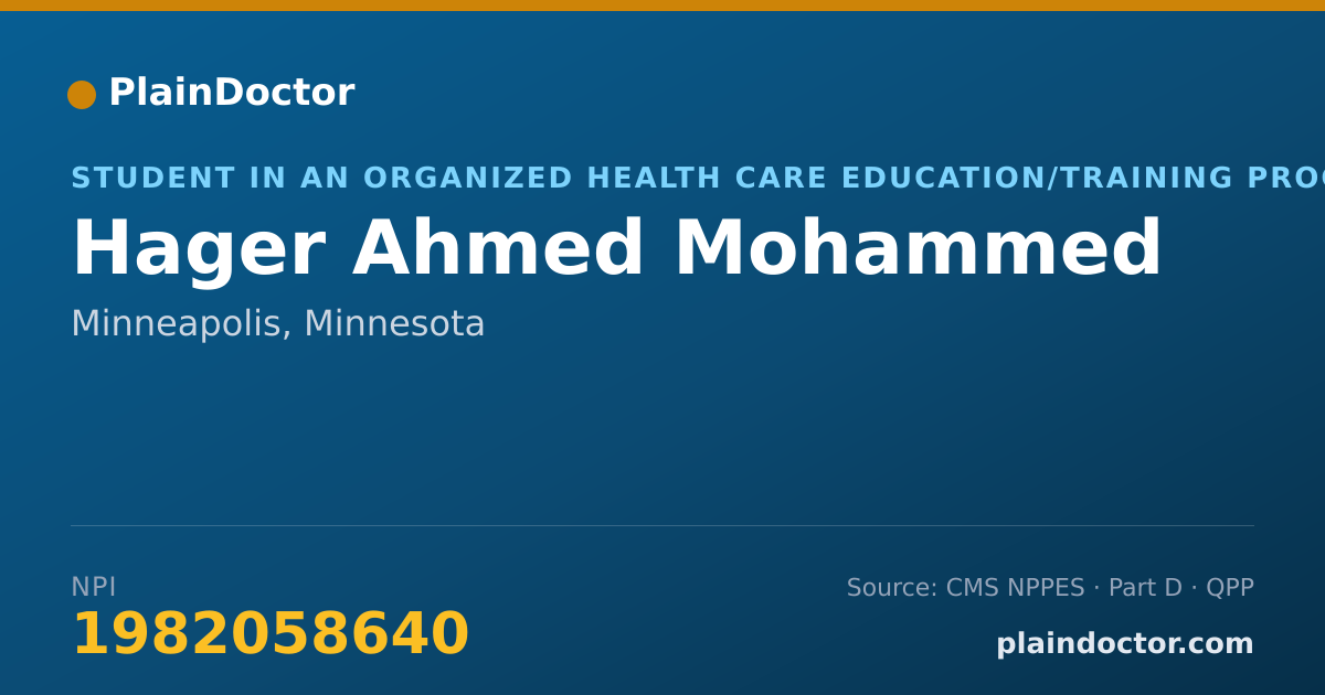 Shareable card for Hager Ahmed Mohammed - Student in an Organized Health Care Education/Training Program, Minneapolis, MN
