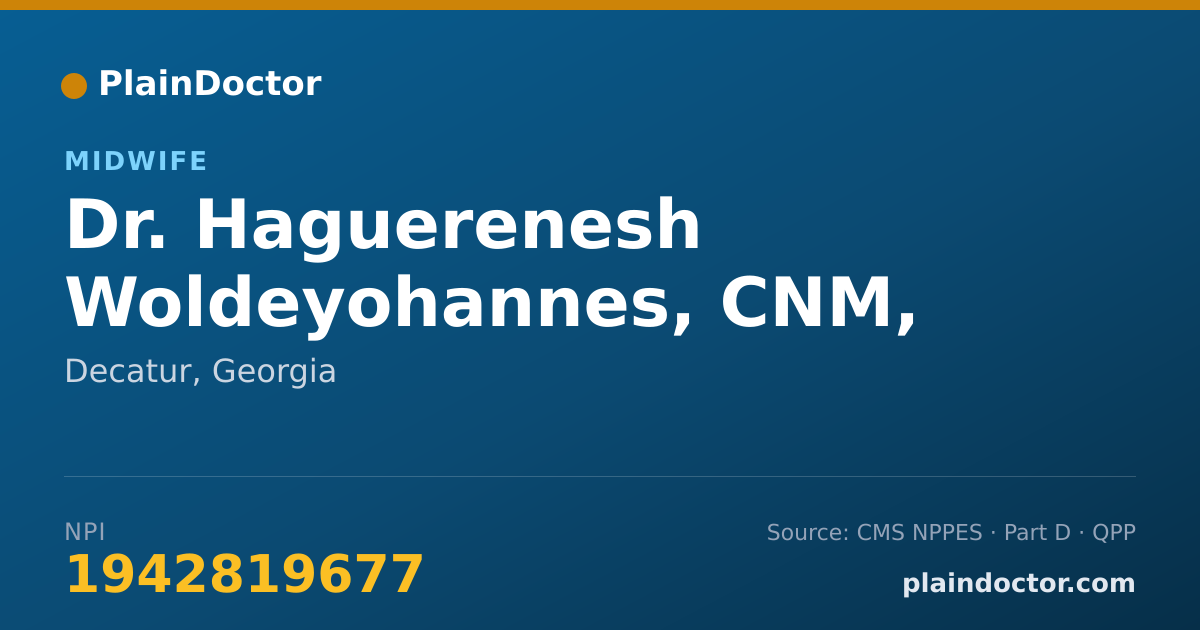 Shareable card for Haguerenesh Woldeyohannes, CNM, MSN - Midwife, Decatur, GA