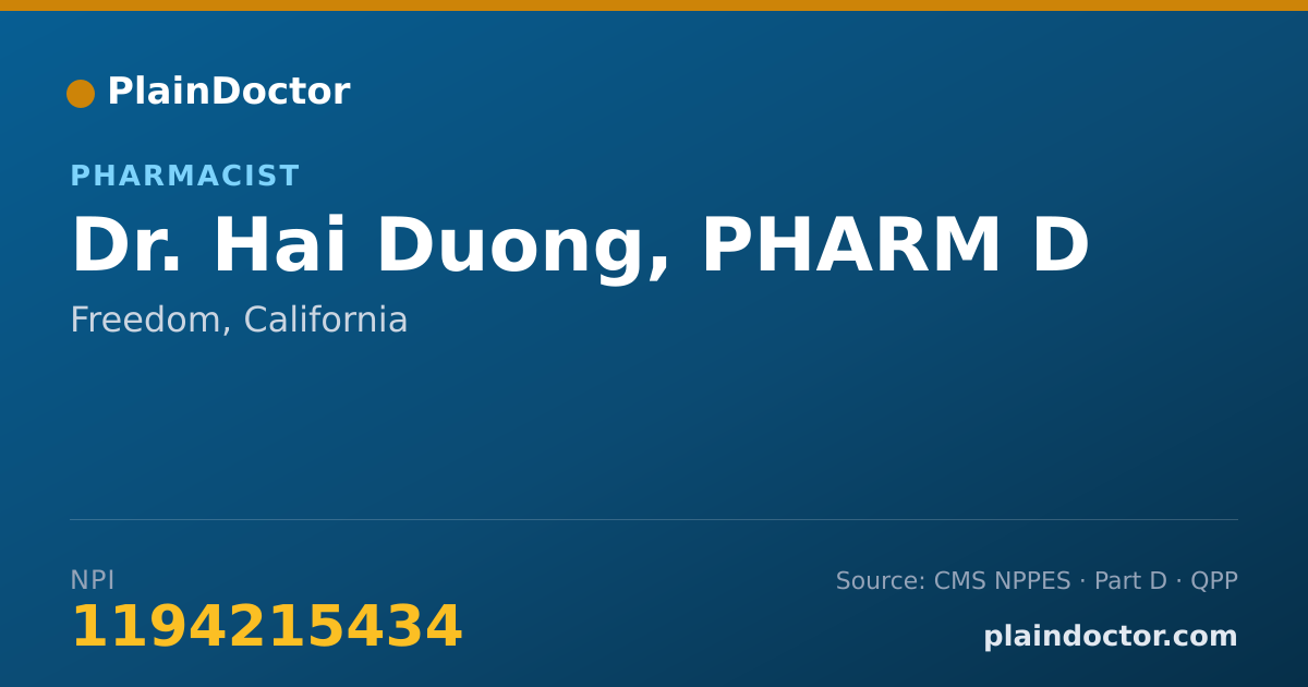 Shareable card for Hai Duong, PHARM D - Pharmacist, Freedom, CA