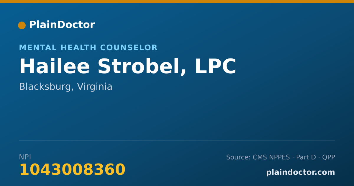 Shareable card for Hailee Strobel, LPC - Mental Health Counselor, Blacksburg, VA