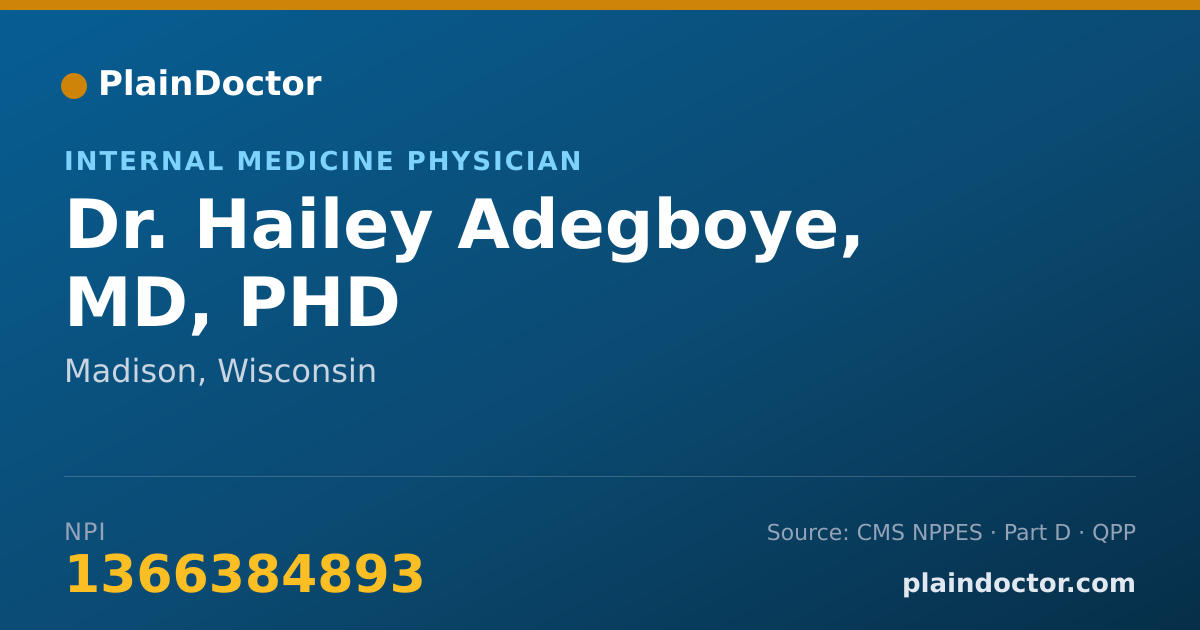 Shareable card for Hailey Adegboye, MD, PHD - Internal Medicine Physician, Madison, WI