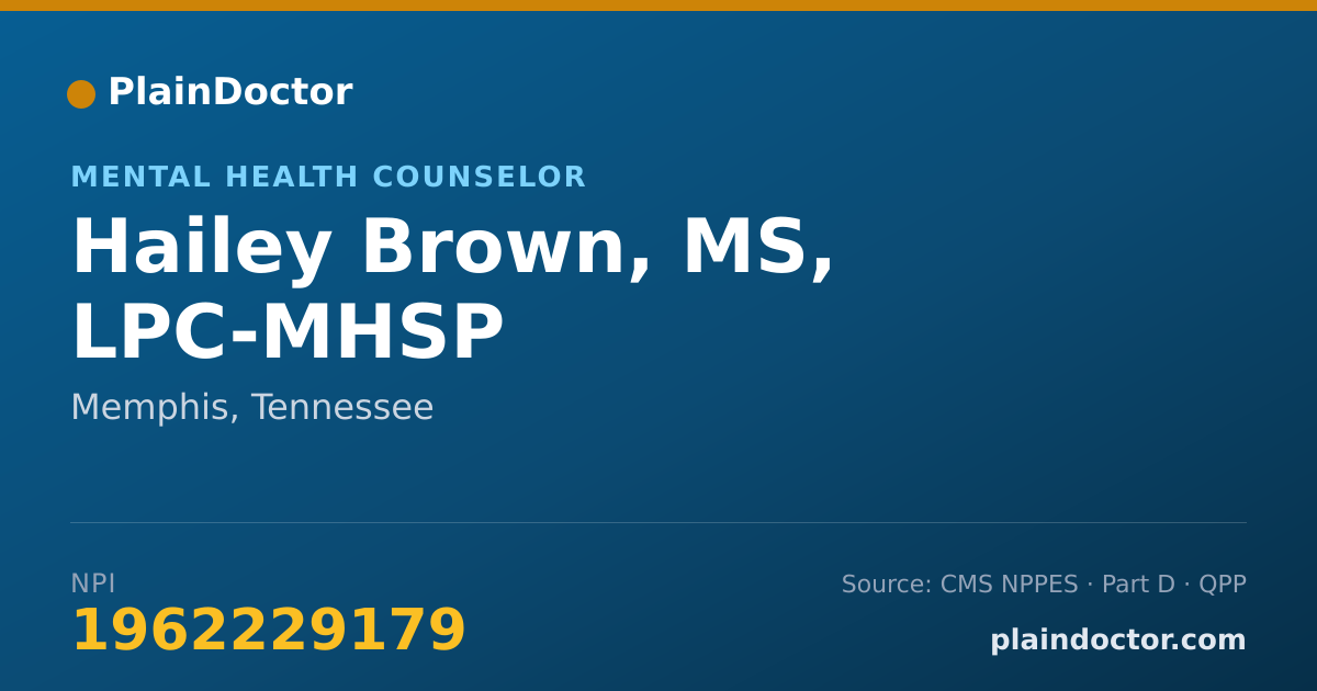 Shareable card for Hailey Brown, MS, LPC-MHSP - Mental Health Counselor, Memphis, TN