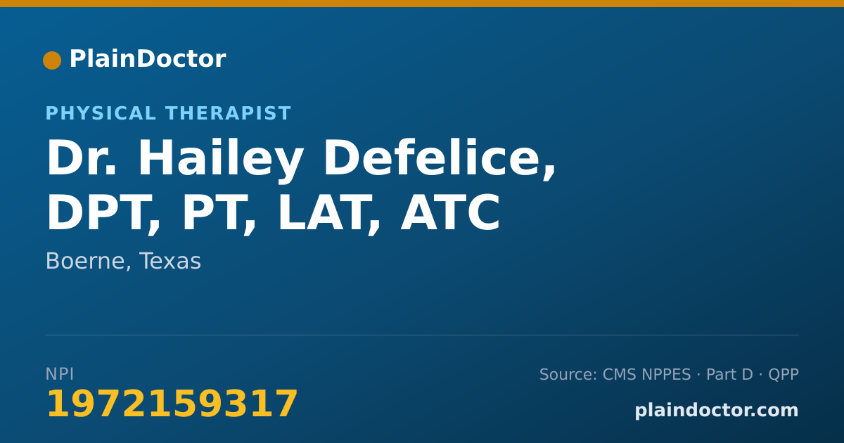Shareable card for Hailey Defelice, DPT, PT, LAT, ATC - Athletic Trainer, Boerne, TX