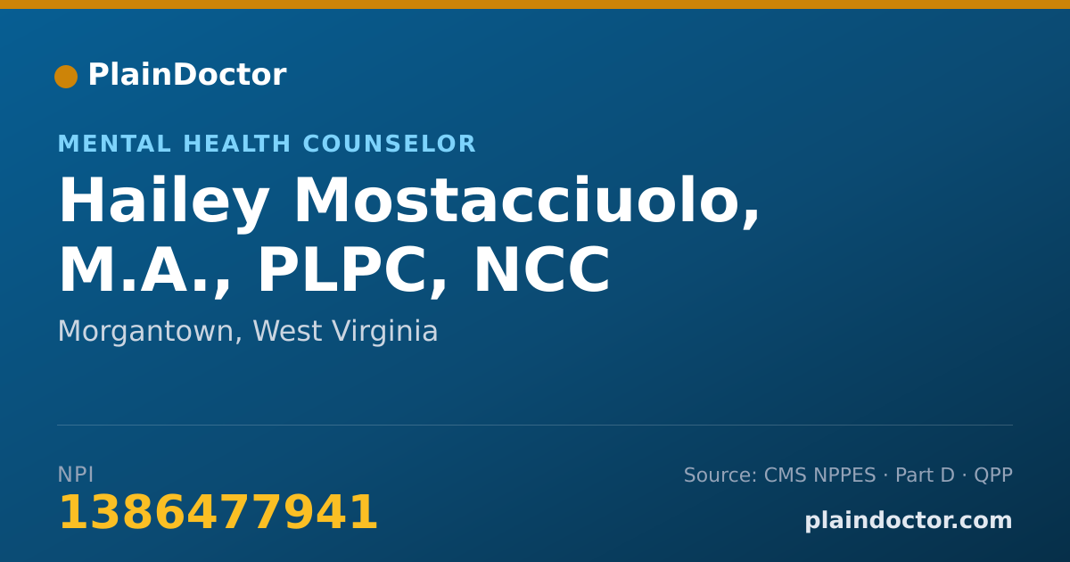 Shareable card for Hailey Mostacciuolo, M.A., PLPC, NCC - Mental Health Counselor, Morgantown, WV
