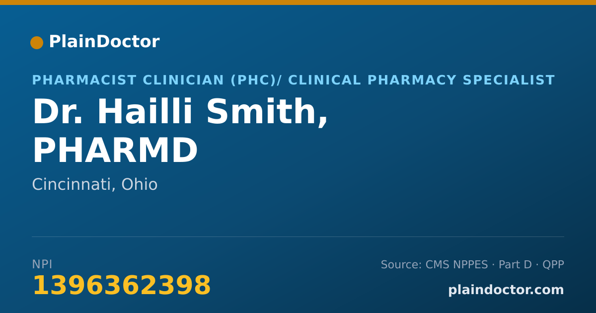Shareable card for Hailli Smith, PHARMD - Pharmacist Clinician (PhC)/ Clinical Pharmacy Specialist, Cincinnati, OH