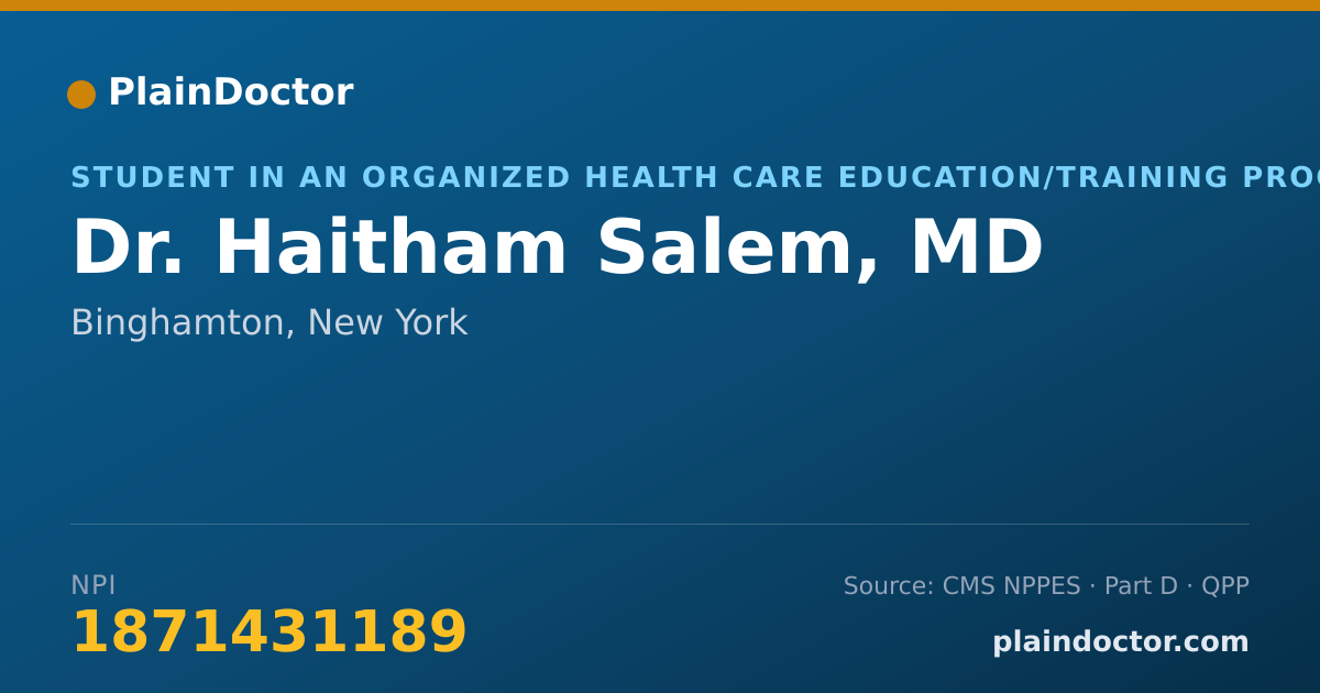 Shareable card for Haitham Salem, MD - Student in an Organized Health Care Education/Training Program, Binghamton, NY