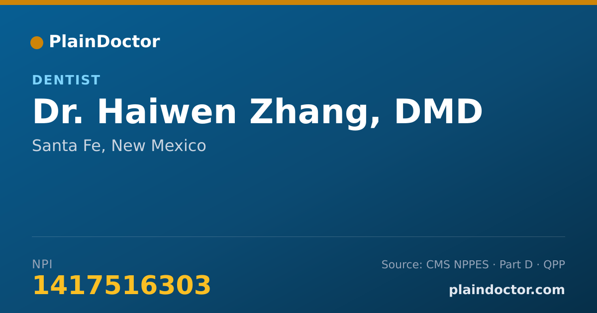 Shareable card for Haiwen Zhang, DMD - Dentist, Santa Fe, NM