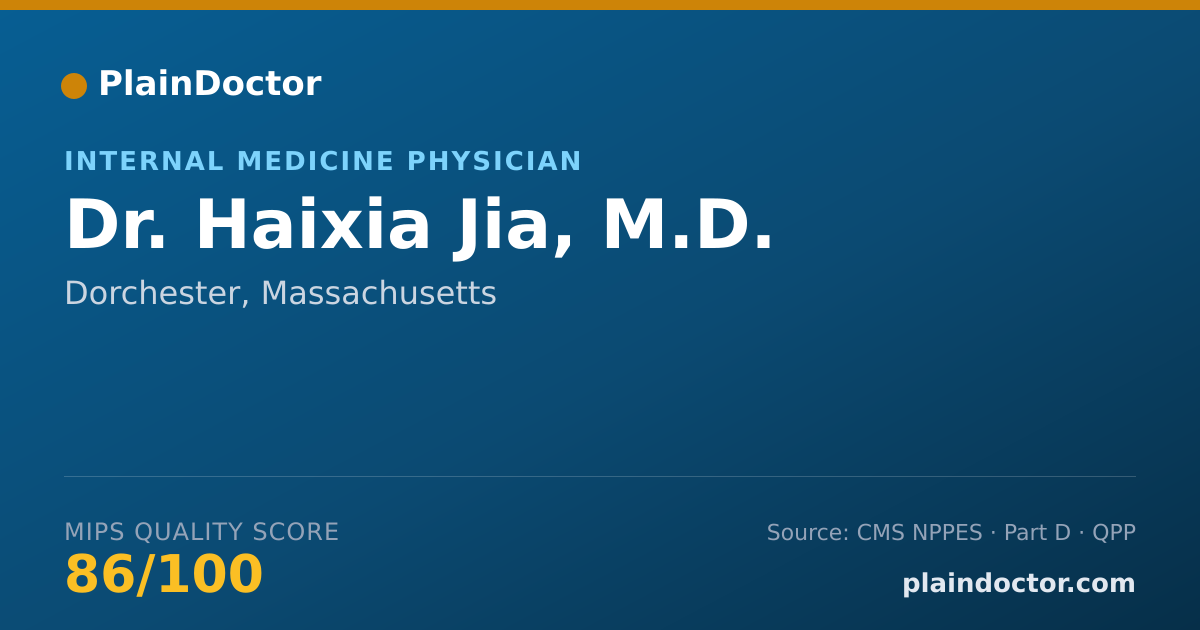 Shareable card for Haixia Jia, M.D. - Internal Medicine Physician, Dorchester, MA