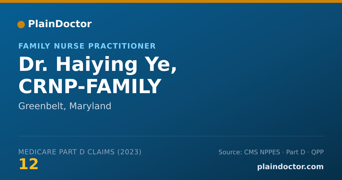 Shareable card for Haiying Ye, CRNP-FAMILY - Family Nurse Practitioner, Greenbelt, MD