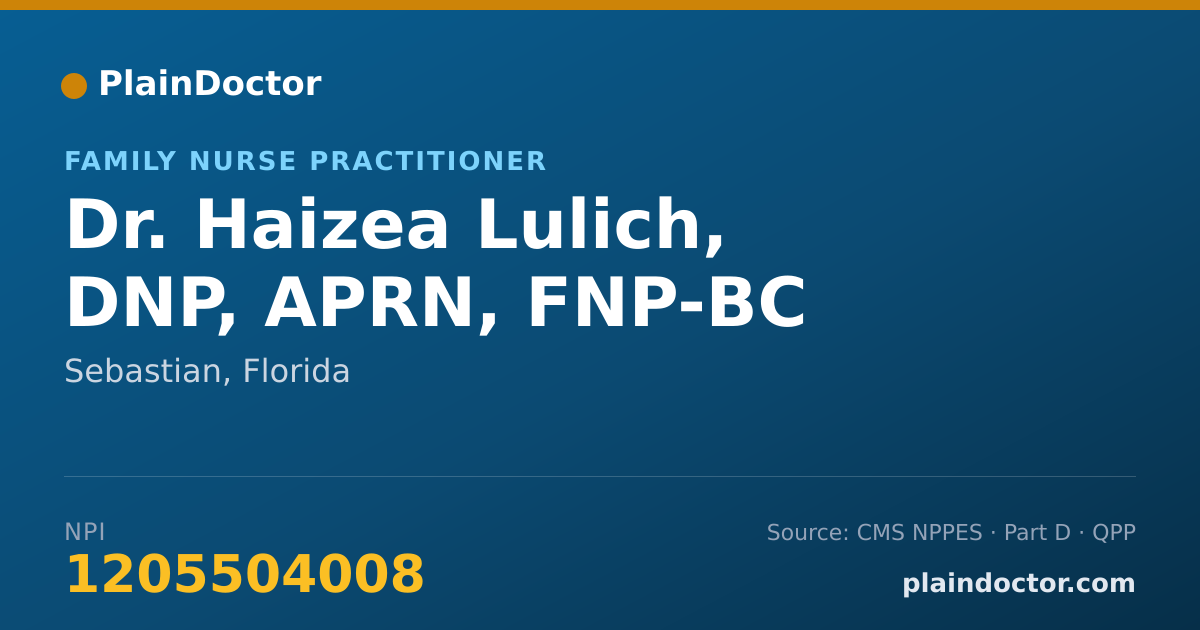 Shareable card for Haizea Lulich, DNP, APRN, FNP-BC - Family Nurse Practitioner, Sebastian, FL