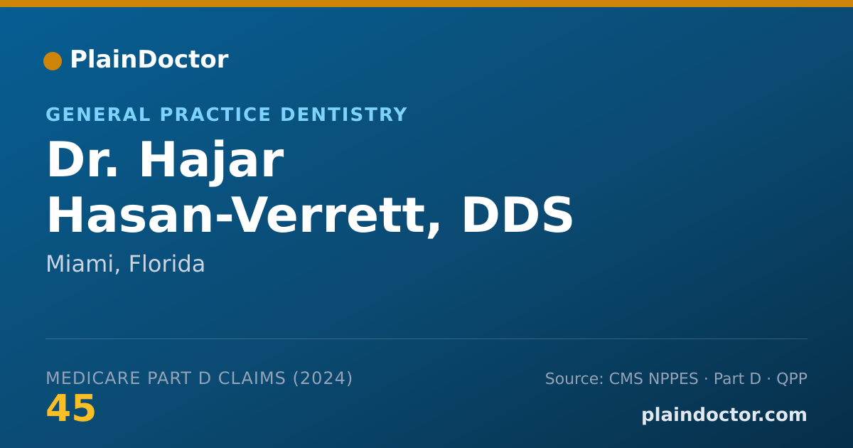 Shareable card for Hajar Hasan-Verrett, DDS - General Practice Dentistry, Miami, FL