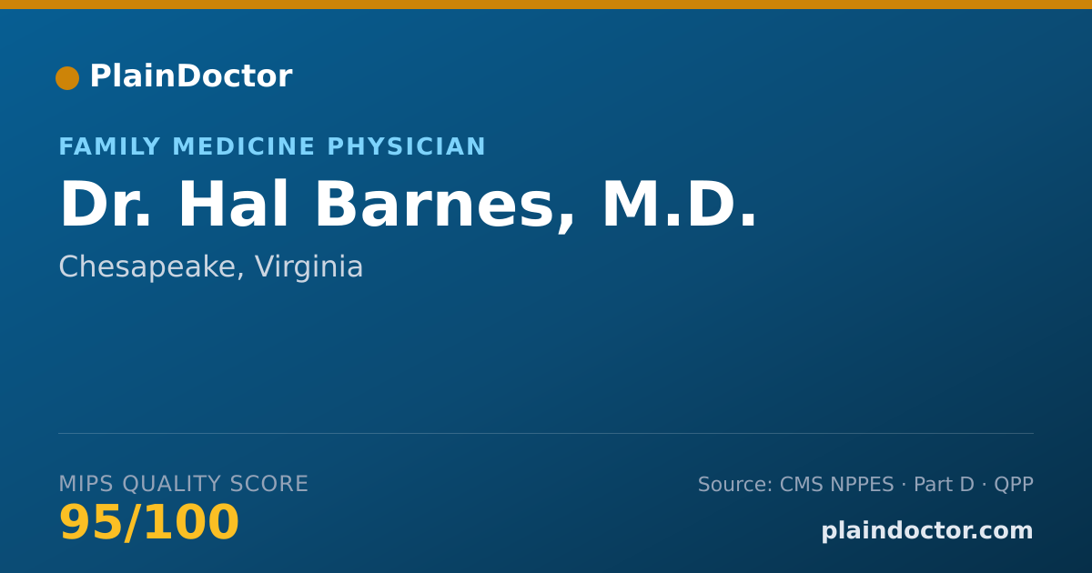 Shareable card for Hal Barnes, M.D. - Family Medicine Physician, Chesapeake, VA