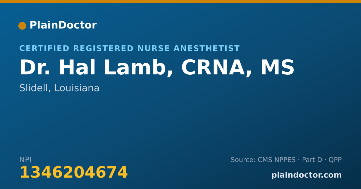 Shareable card for Hal Lamb, CRNA, MS - Certified Registered Nurse Anesthetist, Slidell, LA
