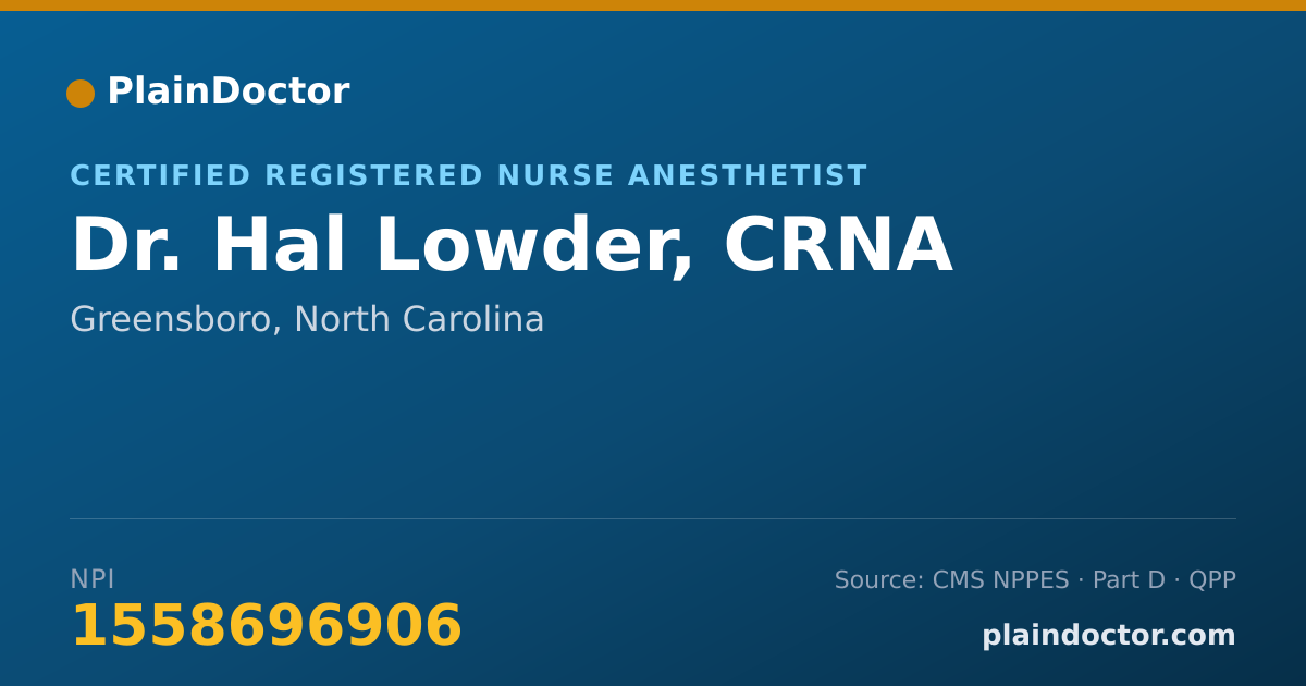 Shareable card for Hal Lowder, CRNA - Certified Registered Nurse Anesthetist, Greensboro, NC