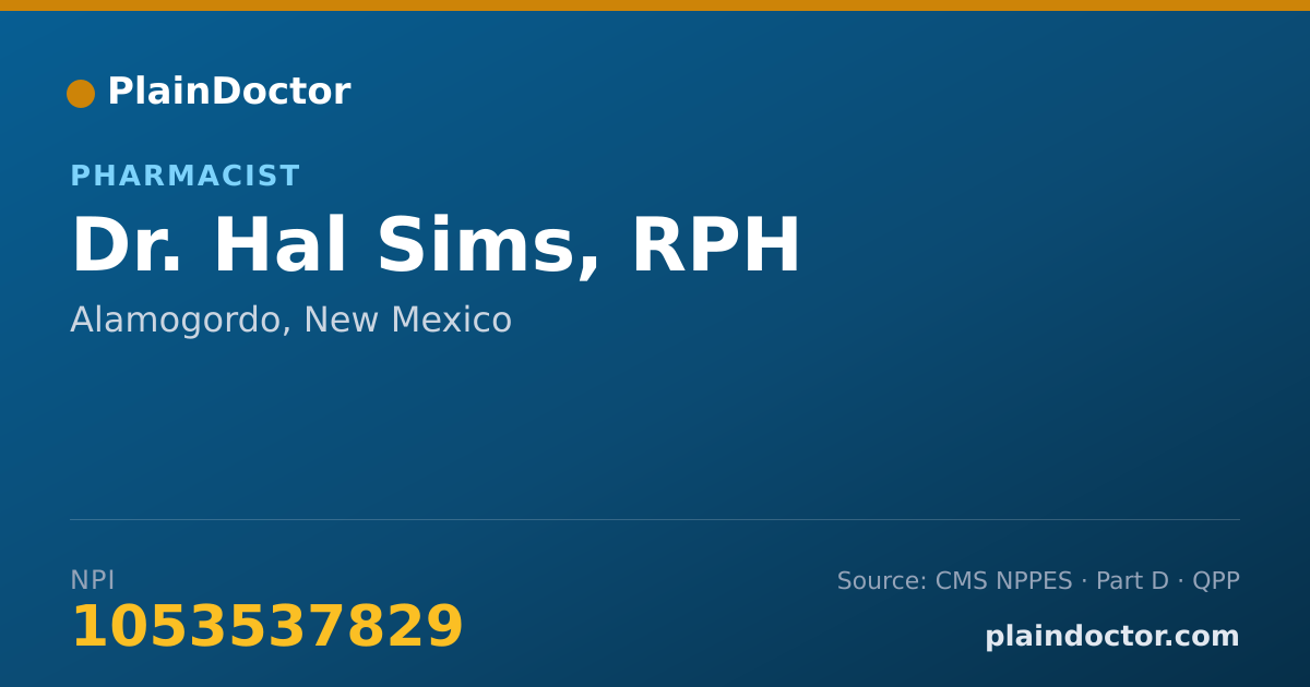 Shareable card for Hal Sims, RPH - Pharmacist, Alamogordo, NM