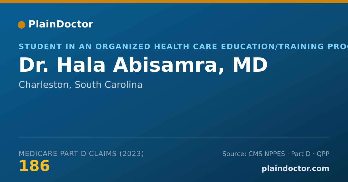 Shareable card for Hala Abisamra, MD - Student in an Organized Health Care Education/Training Program, Charleston, SC