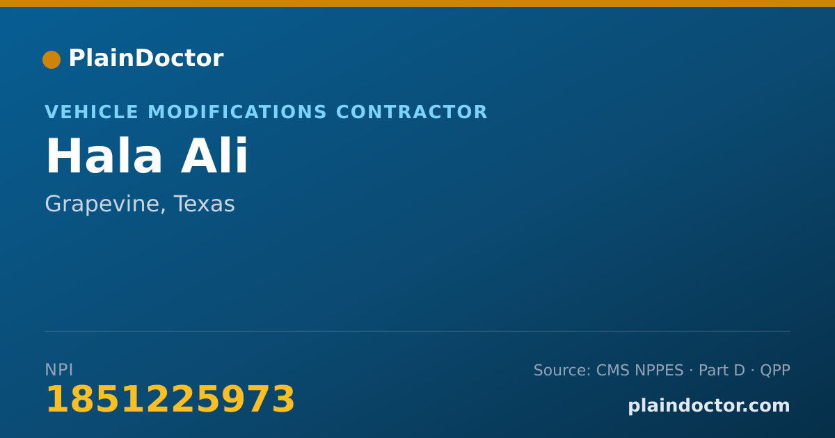 Shareable card for Hala Ali - Vehicle Modifications Contractor, Grapevine, TX
