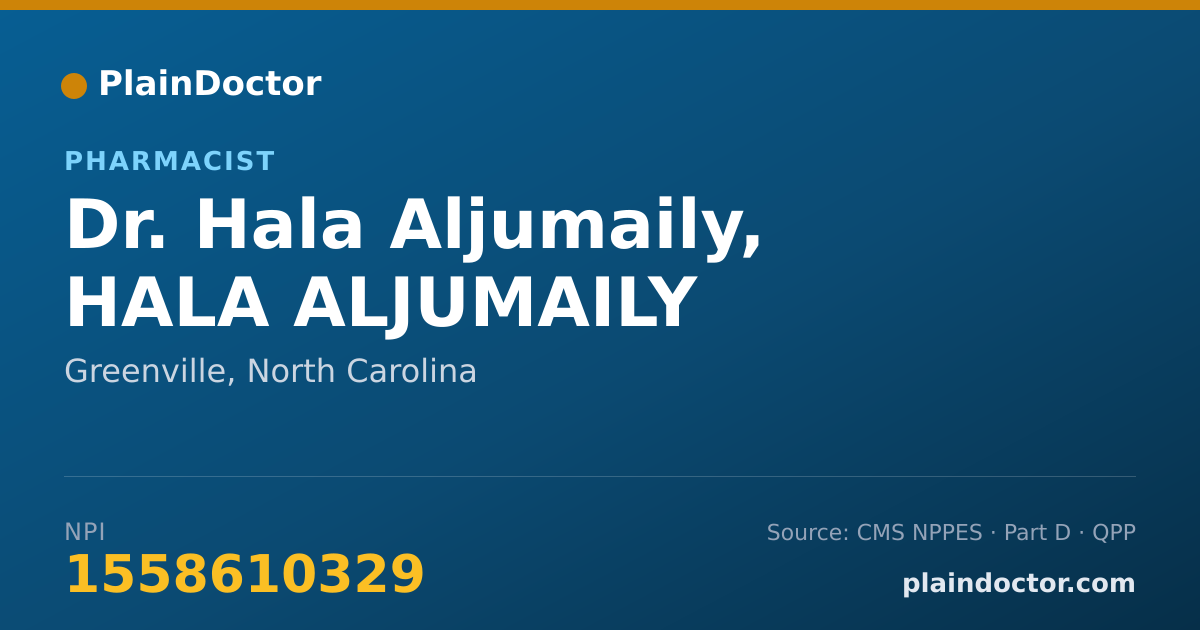 Shareable card for Hala Aljumaily, HALA ALJUMAILY - Pharmacist, Greenville, NC