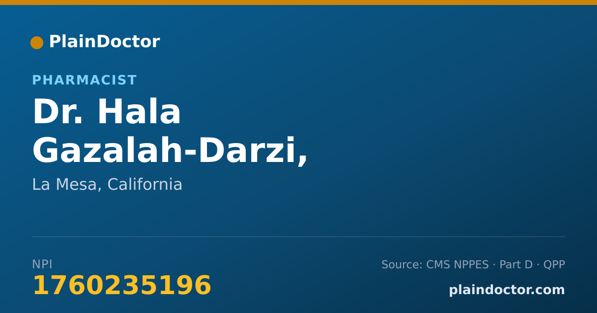 Shareable card for Hala Gazalah-Darzi, PHARMACIST - Pharmacist, La Mesa, CA