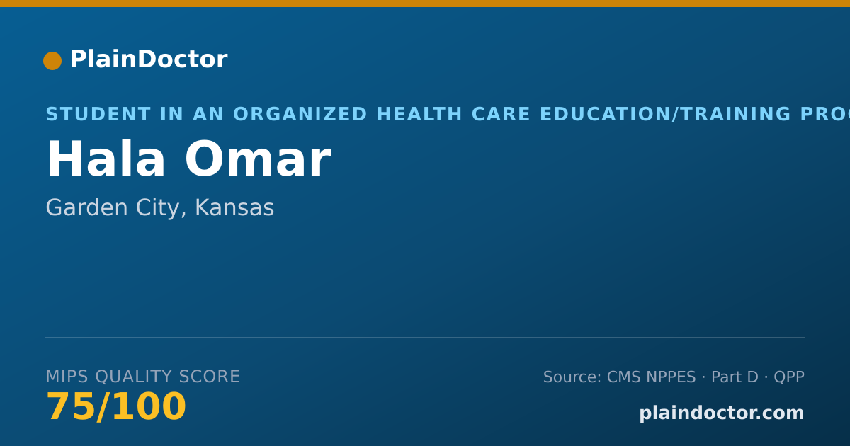 Shareable card for Hala Omar - Student in an Organized Health Care Education/Training Program, Garden City, KS