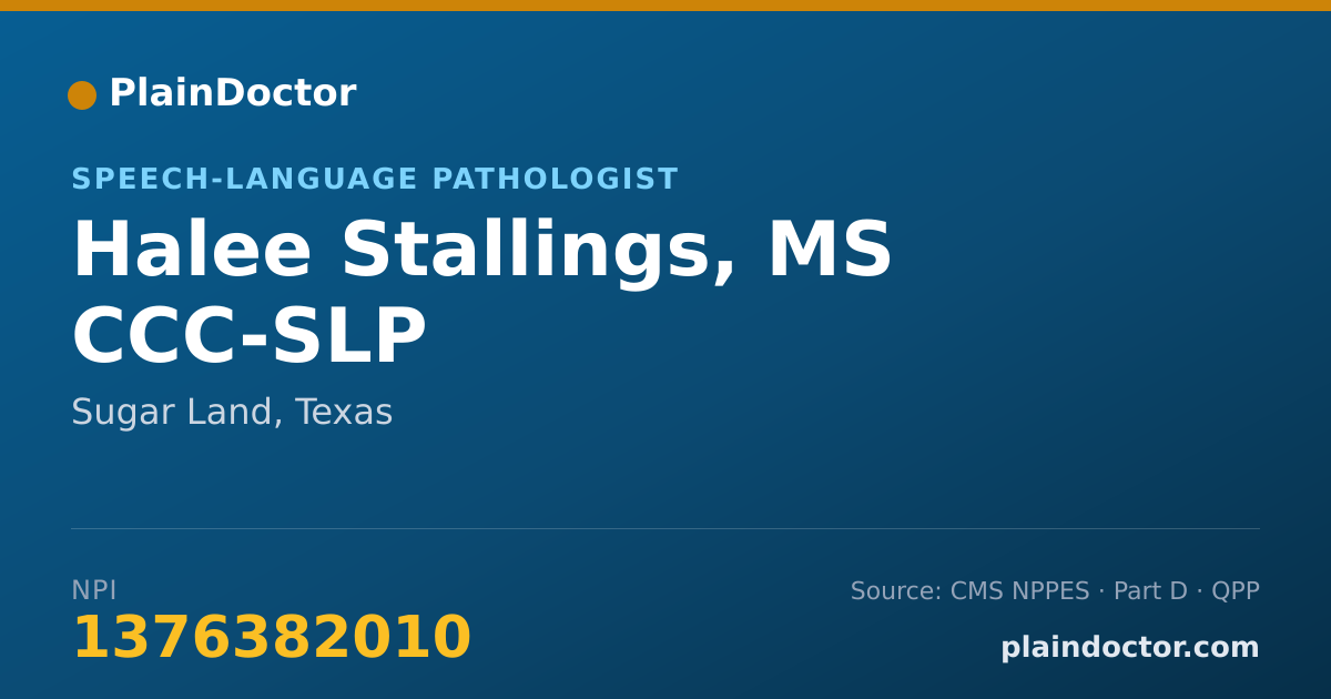Shareable card for Halee Stallings, MS CCC-SLP - Speech-Language Pathologist, Sugar Land, TX
