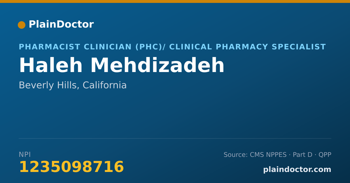Shareable card for Haleh Mehdizadeh - Pharmacist Clinician (PhC)/ Clinical Pharmacy Specialist, Beverly Hills, CA